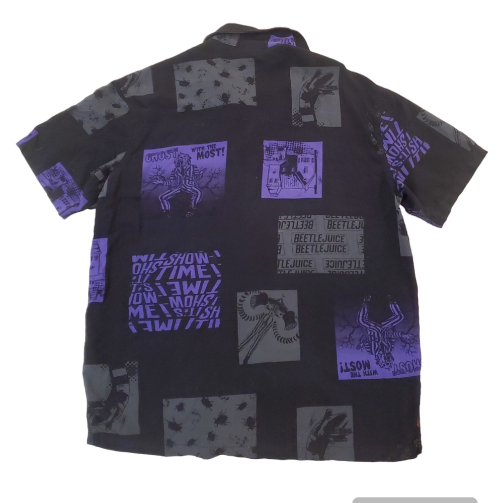 Beetlejuice Men's Iconic Moments Button Down Black Purple Shirt Size‎ Small - Picture 3 of 8
